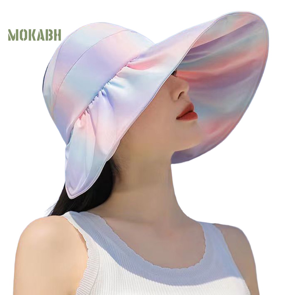 Nón Rộng Vành Thoáng Khí Chống Tia UV Màu Sắc Cầu Vồng Thời Trang Đi Biển Mùa Hè Cho Nữ
