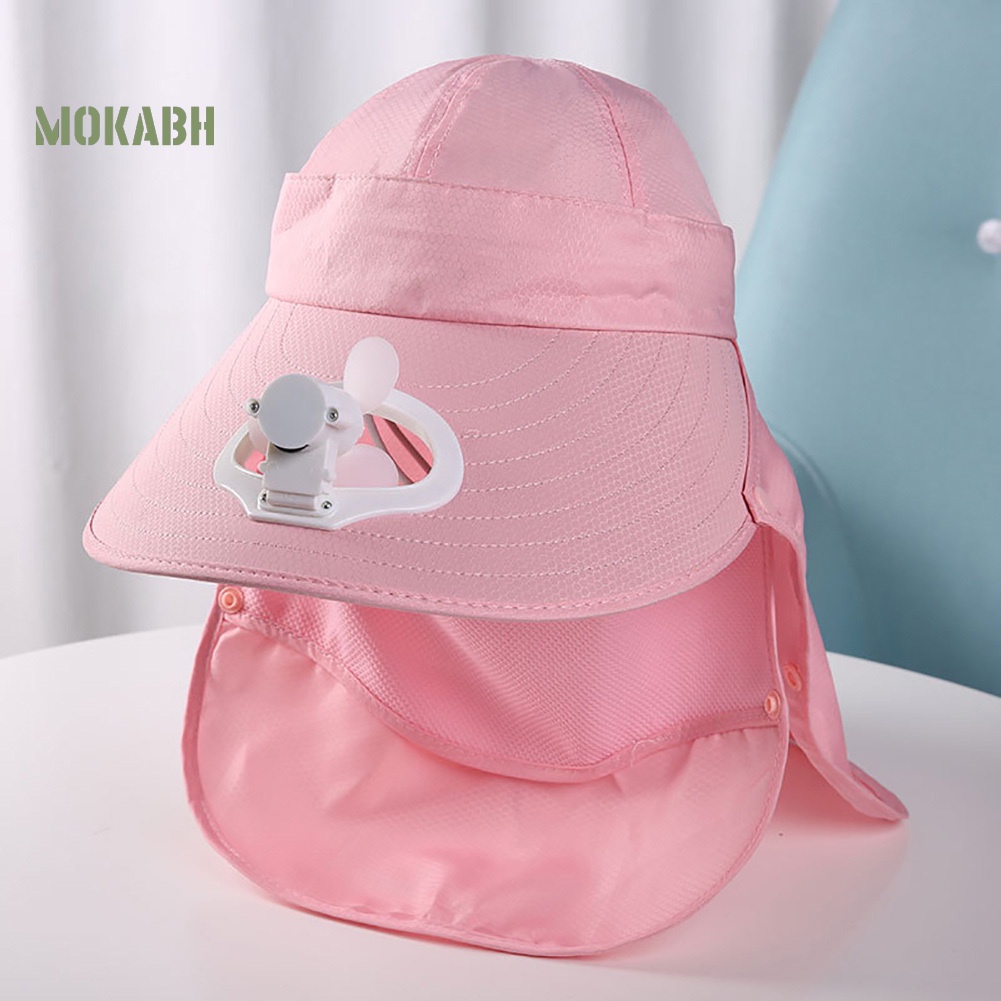 [Mok Abh] Mũ Vành Rộng Chống Nắng Có Quạt Có Thể Tháo Rời Dùng Ở Ngoài Trời