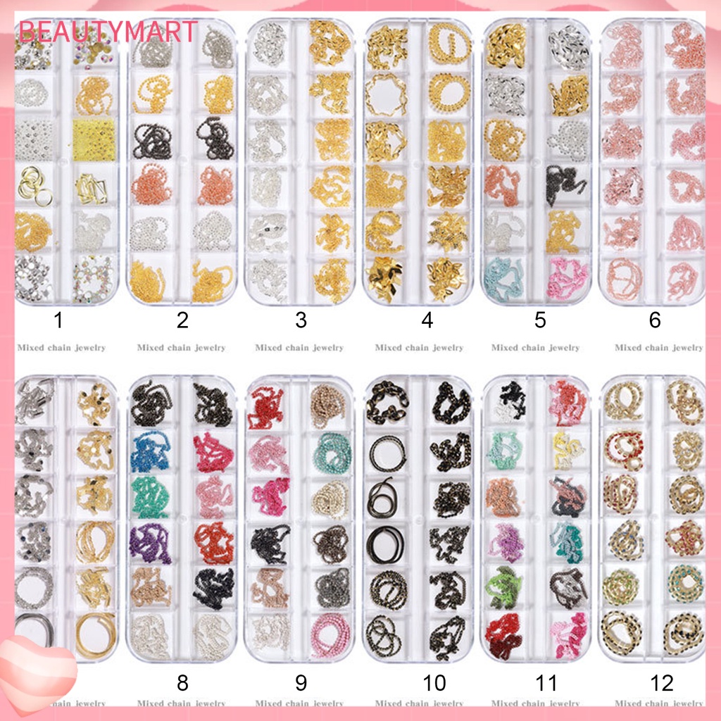 Bộ 12 Phụ Kiện Trang Trí Móng Tay 3D Bằng Kim Loại Thời Trang Cho Nữ