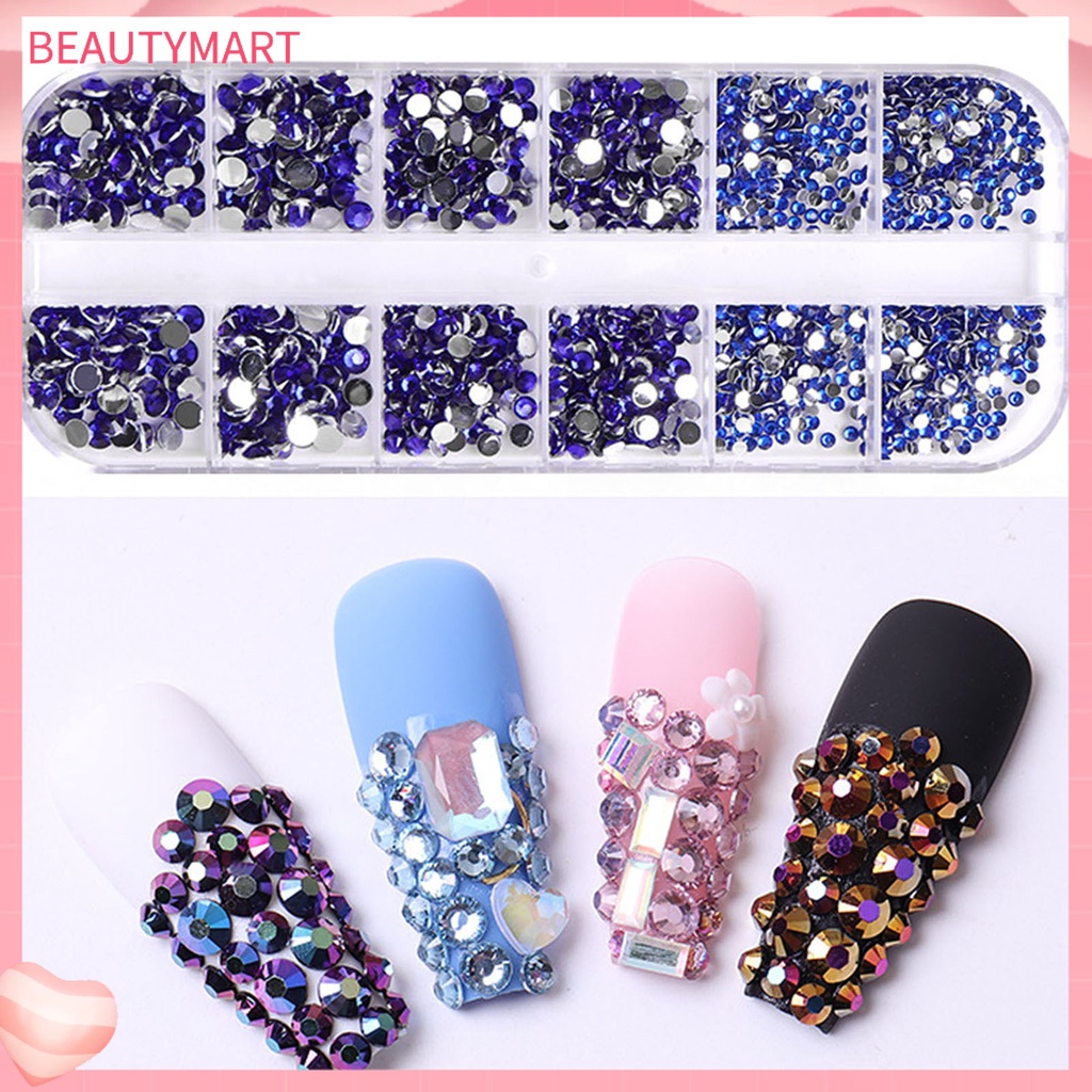 1 Hộp Phụ Kiện Trang Trí Móng Tay Nghệ Thuật Tạo Hiệu Ứng 3D Nhiều Kích Cỡ Lấp Lánh DIY