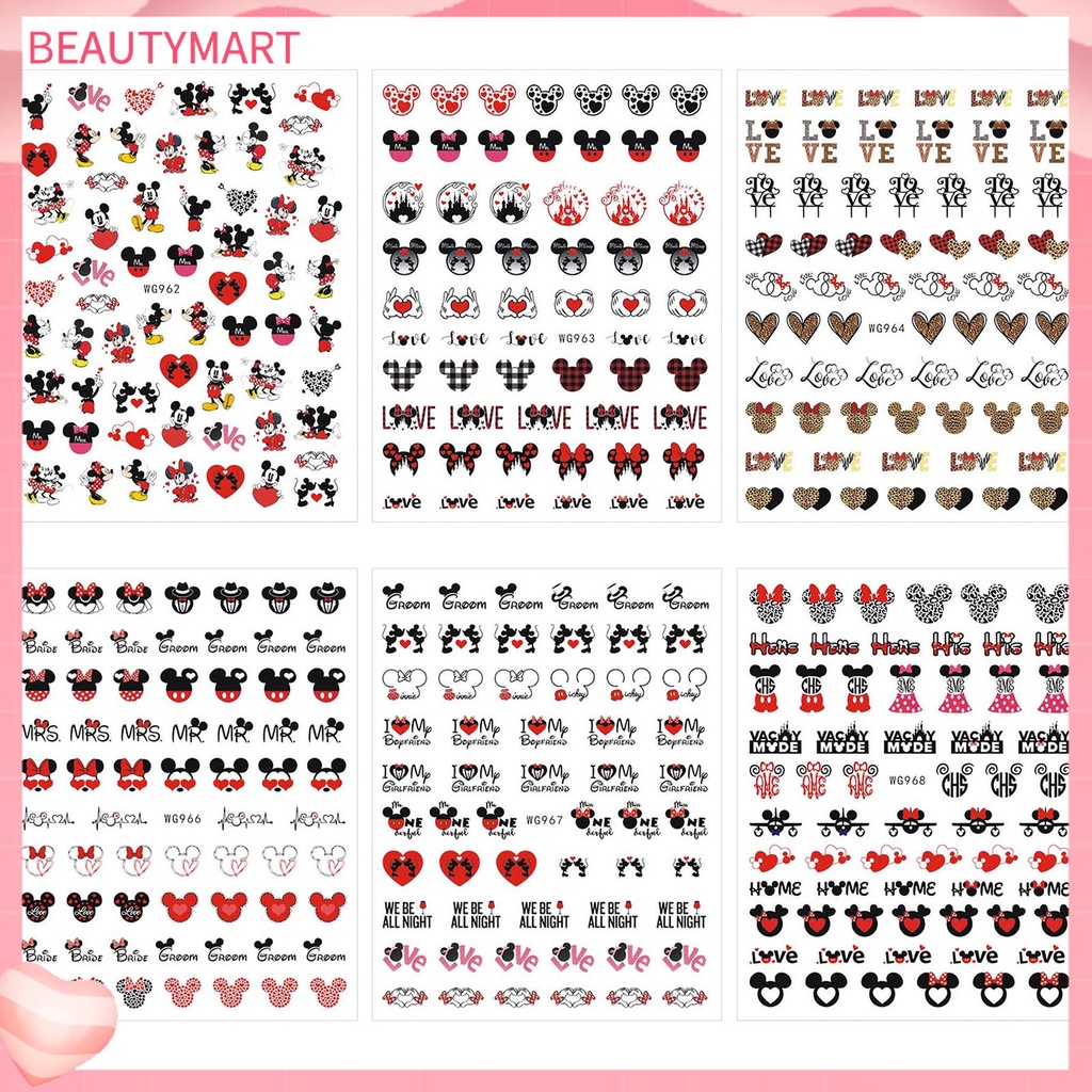 [beautymart] Miếng Dán Móng Tay Tự Dính Họa Tiết Chuột Hoạt Hình Dễ Dàng Làm Mờ Cứng Dùng Một Lần Chủ Đề Ngày Lễ Tình