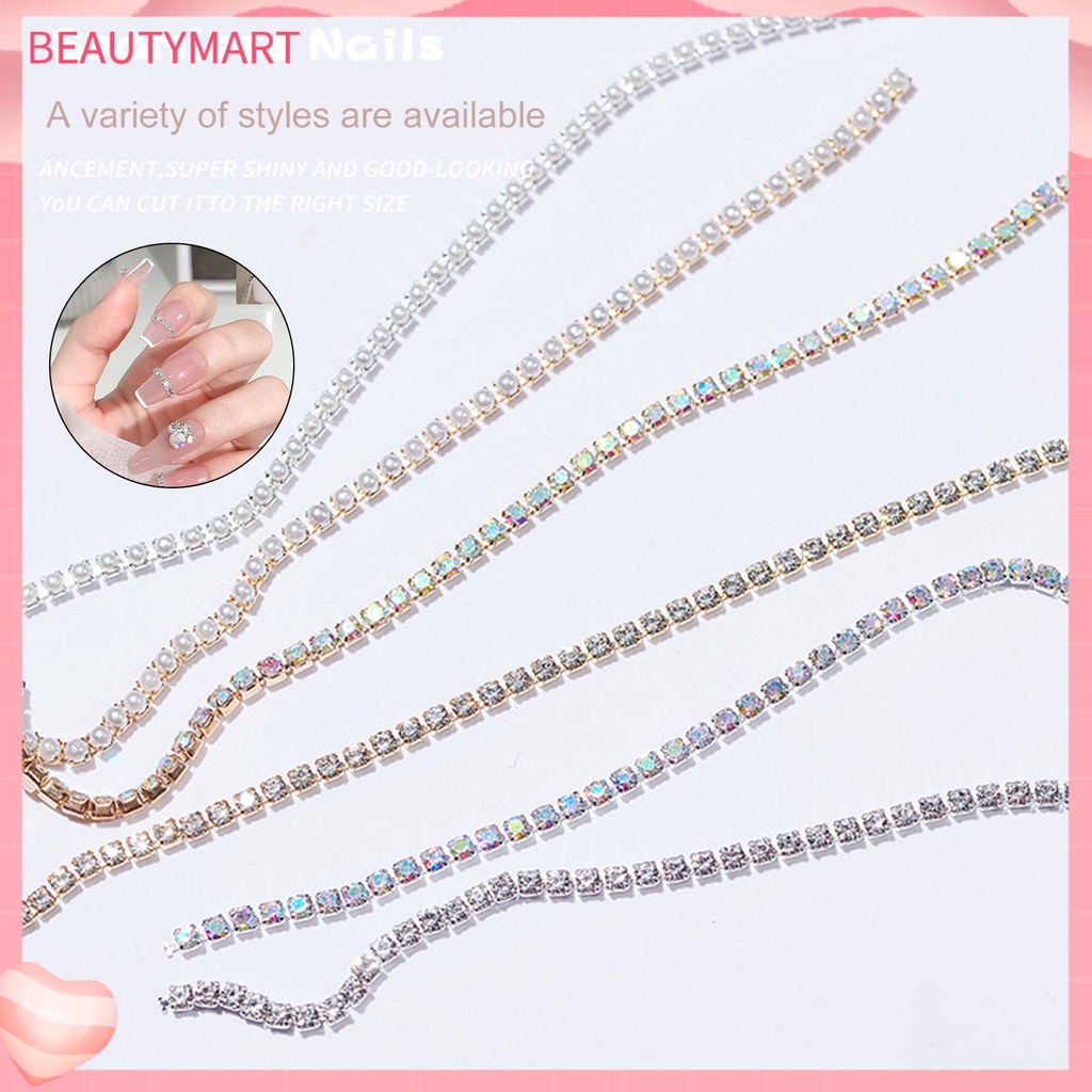 Set 6 Phụ Kiện Chuỗi Ngọc Trai / Kim Loại Trang Trí Móng Tay Nghệ Thuật DIY