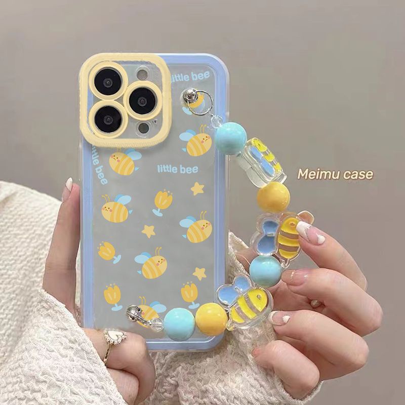 Ốp Điện Thoại Trong Suốt Chống Rơi Có Vòng Tay In Hình Ong Cho iPhone 13 Pro 11 13 12 11 Pro Max X XS Max XR 7P 8Plus