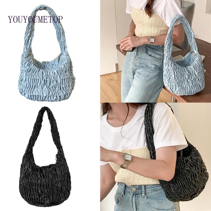 Youyo Túi Xách Tote Xếp Ly Màu Trơn Đơn Giản Sang Trọng Mùa Hè Cho Nữ