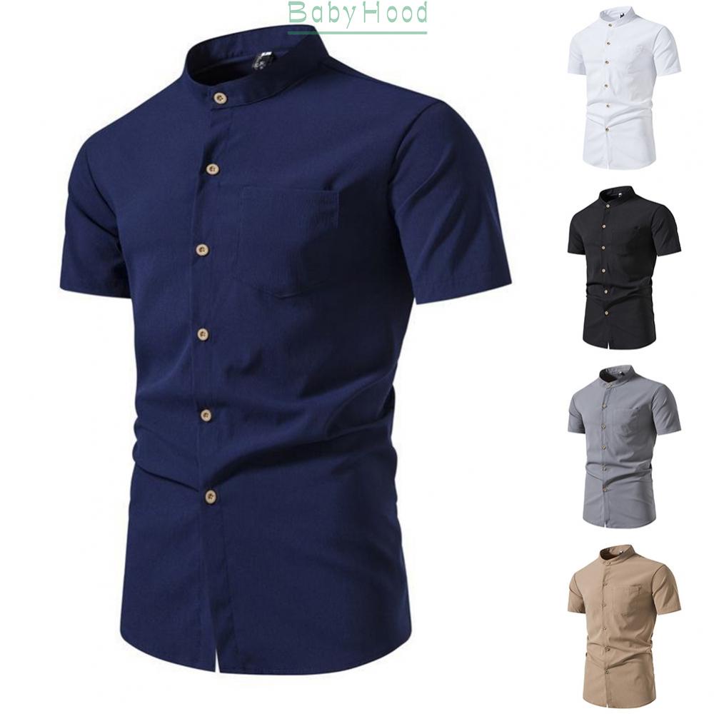 Men's Casual Slim Fit Short Sleeve Button Down Shirt in White/Gray/Black/Khaki/Dark Blue#BBHOOD