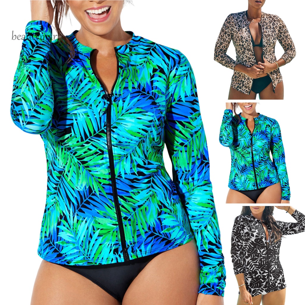 Bộ Đồ Bơi 3 Món Áo Tay Dài Có Đệm Ngực In Họa Tiết Da Báo Dành Cho Nữ