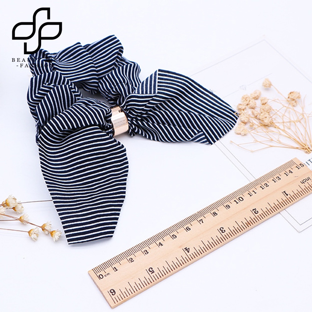 Dây Cột Tóc Co Giãn Hình Nơ Họa Tiết Kẻ Sọc Đơn Giản Thời Trang Cho Nữ