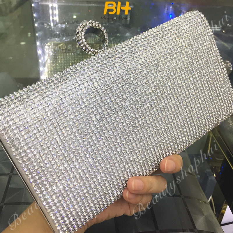 Ví Cầm Tay Đính Đá Hình Vuông Thiết Kế Mới Cao Cấp Thời Trang Dành Cho Nữ