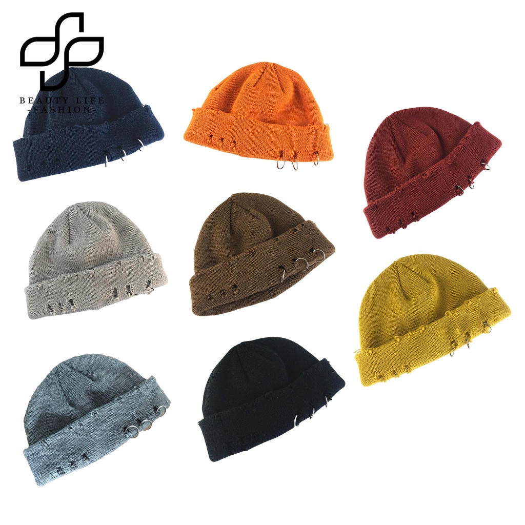 Mũ Dệt Kim Acrylic Màu Trơn Không Phai Màu Chống Gió Giữ Ấm Mùa Thu Đông Có Vòng Nhẫn Trang Trí Phong Cách Cổ Điển Có Thể Giặt Rửa