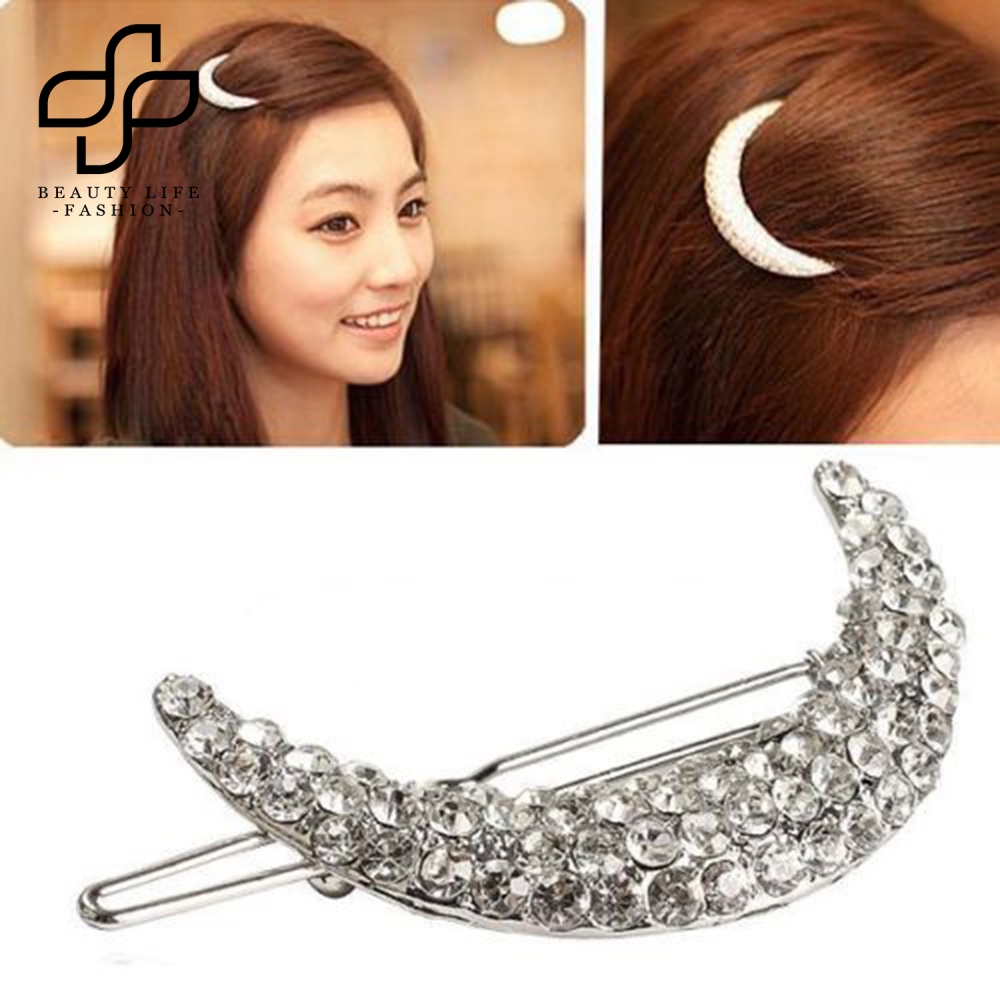Kẹp Tóc Hình Mặt Trăng Đính Đá Lấp Lánh Thời Trang Cho Nữ