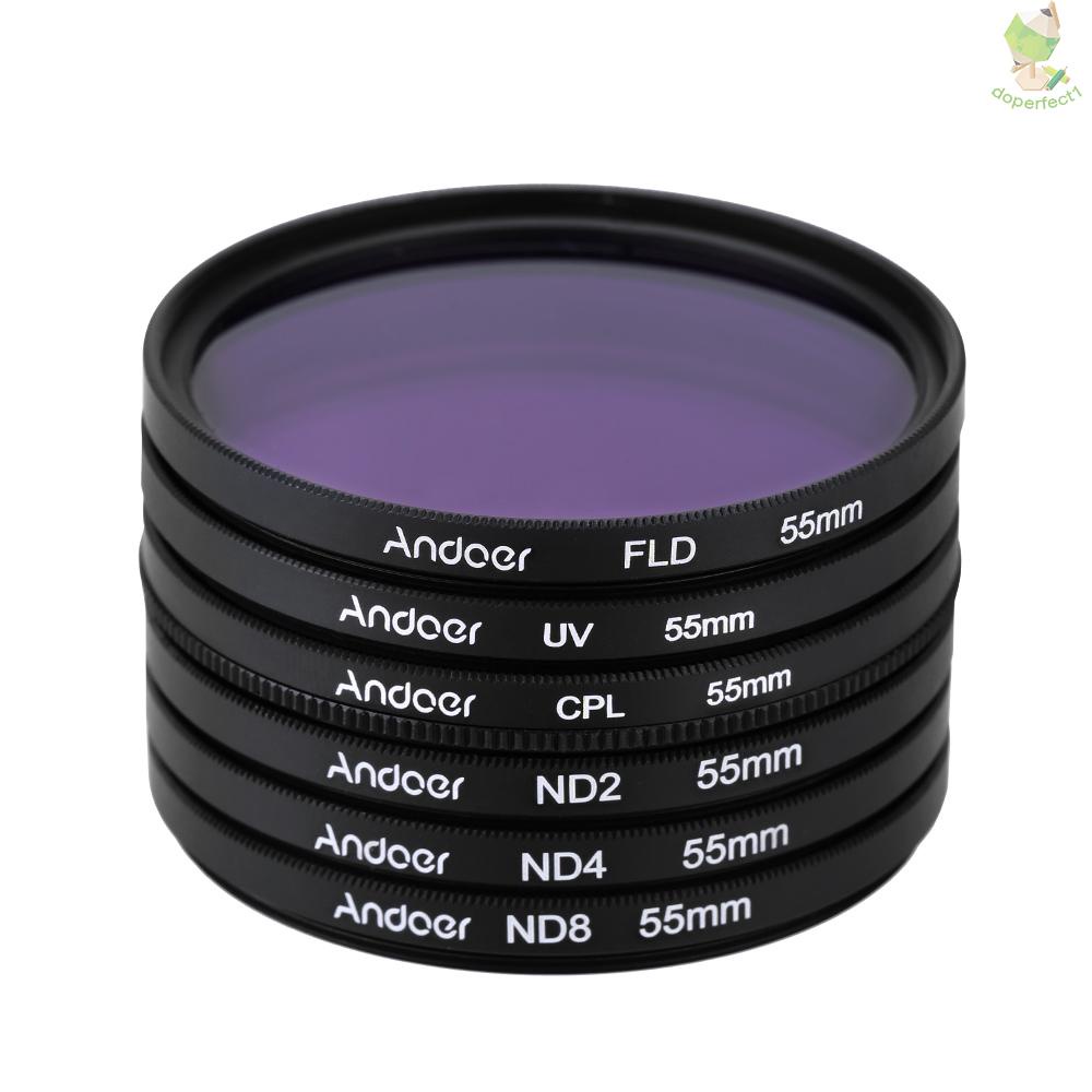 Andoer 55mm UV+CPL+FLD+ND(ND2 ND4 ND8) Photography Filter Kit Set Ultraviolet Circular-Polarizing Fluorescent Neutral De   Came-6.5