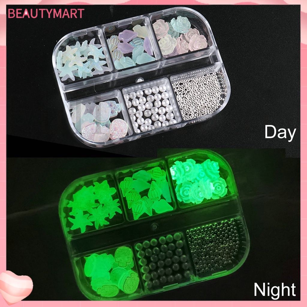 1 Hộp Phụ Kiện Trang Trí Móng Nghệ Thuật Tạo Hiệu Ứng 3D Phát Sáng Trong Bóng Tối DIY