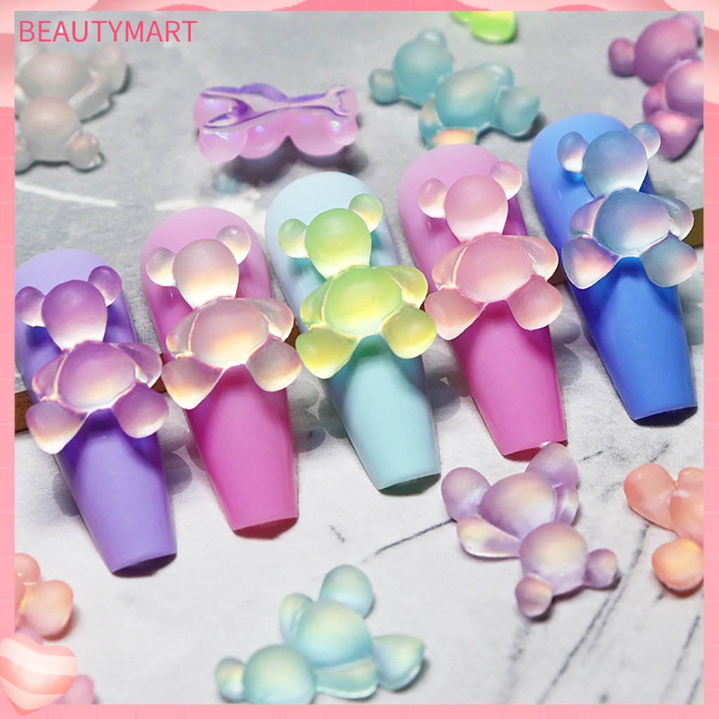 Bộ 10 Phụ Kiện Trang Trí Móng Tay Hình Gấu 3D Màu Sắc Tươi Sáng Không Phai