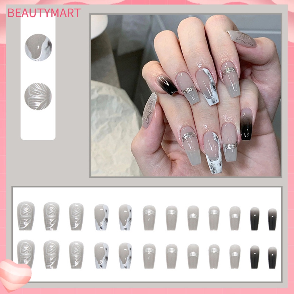 Bộ 24 Móng Tay Giả Chống Nước Màu Sắc Gradient Thời Trang Thu Đông
