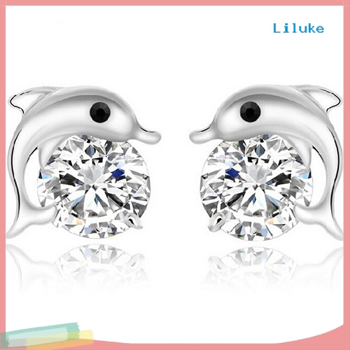 Đôi Khuyên Tai Mạ BạC HìNh Cá Heo ĐíNh Zirconia LấP LáNh ThờI Trang Cho Nữ