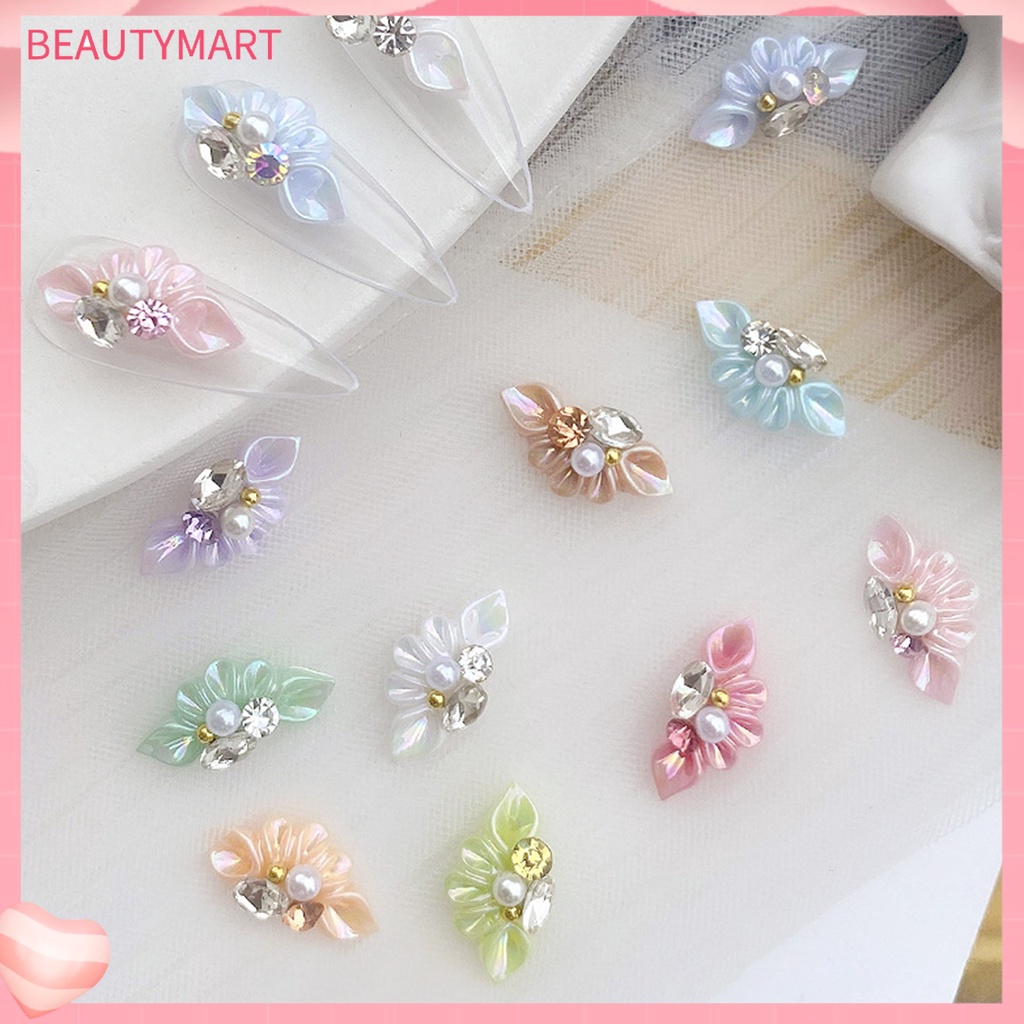 Set 10 Phụ Kiện Trang Trí Móng Tay Hình Bông Hoa 3D Màu Sắc Sống Động