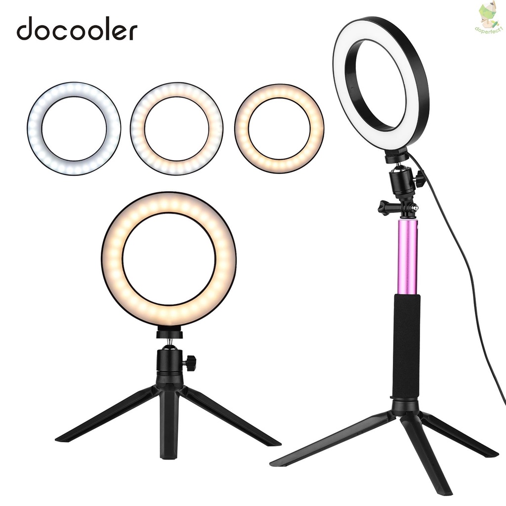 docooler 6 Inch Mini LED Ring Light Photography Lamp Dimmable 3 Lighting Modes USB Powered with Telescopic Stand Mini De   Came-6.5