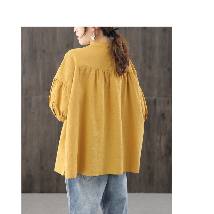 Áo Sơ Mi cotton Lanh Dáng Rộng Màu Trơn Cỡ Lớn Thời Trang Mùa Hè 2023 Cho Nữ