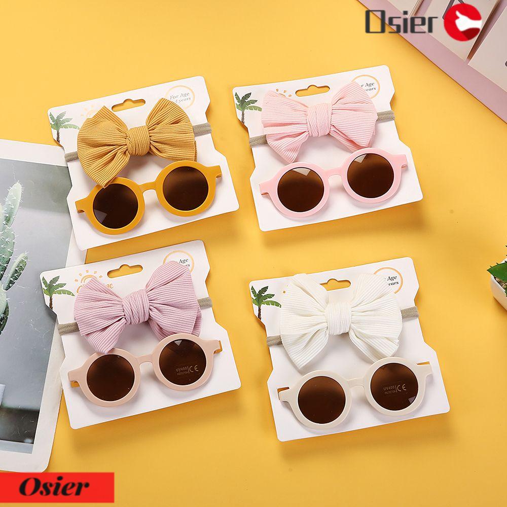 Set 1 Món Kính Mát + Băng Đô Nơ Màu Sắc Tinh Khiết Thời Trang Đi Biển Cho Bé