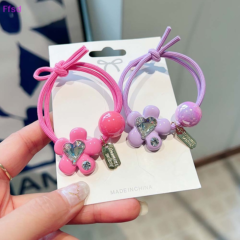 Dây Cột Tóc Co Giãn Đính Đá Hình Hoa / Trái Tim Dễ Thương Cho Bé Gái