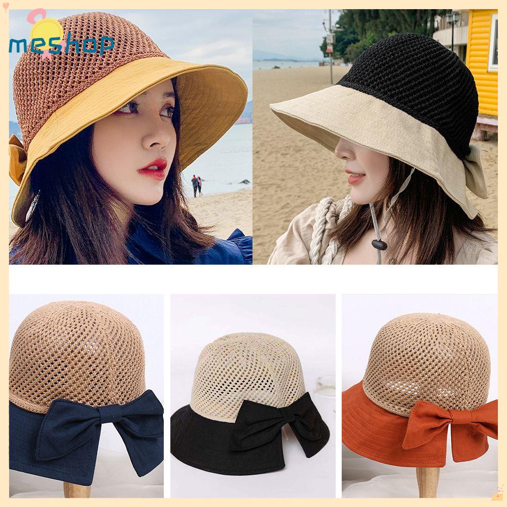 Mũ Cói Rộng Vành Thiết Kế Thắt Nơ Xinh Xắn Hợp Thời Trang