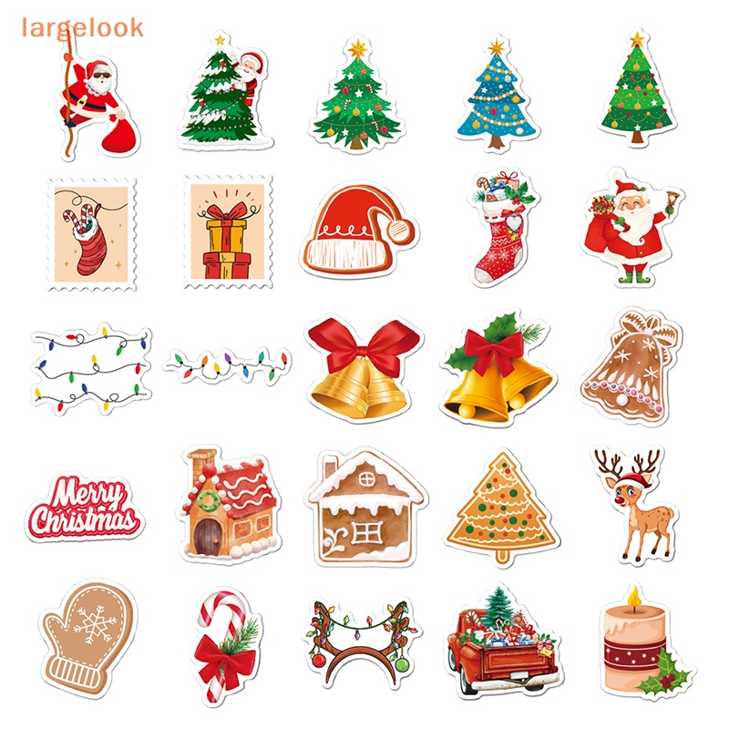 Bộ 50 Miếng Dán Trang Trí Laptop / Guitar / Ván Trượt Họa Tiết Giáng Sinh