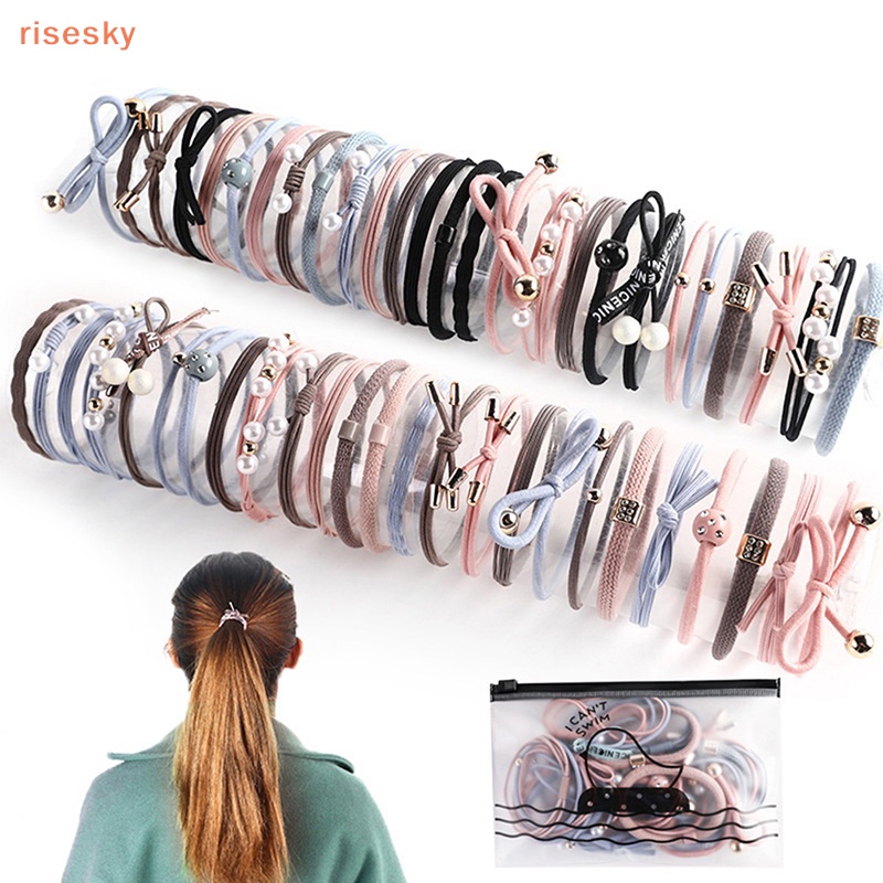 Set 25 Dây Cột Tóc Thắt Nút Co Giãn Đính Ngọc Trai Cơ Bản Dành Cho Bạn Nữ