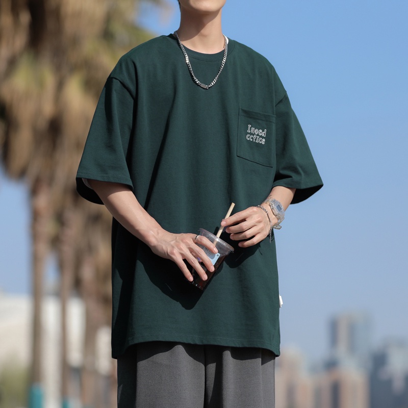 Áo Thun Ngắn Tay Dáng Rộng Phối Túi Phong Cách Đường Phố Nhật Bản Thời Trang Mùa Hè Cho Nam