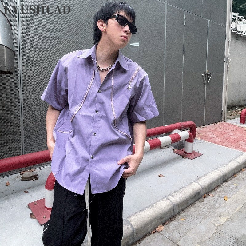 Áo Sơ Mi Tay Ngắn Phối Khóa Kéo Kim Loại Phong Cách Hong Kong
