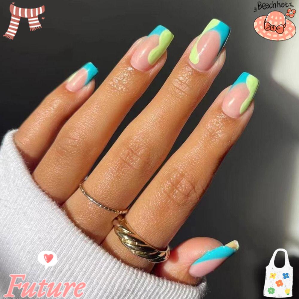 Set 24 Móng Tay Giả Viền Đen Phong Cách Pháp DIY