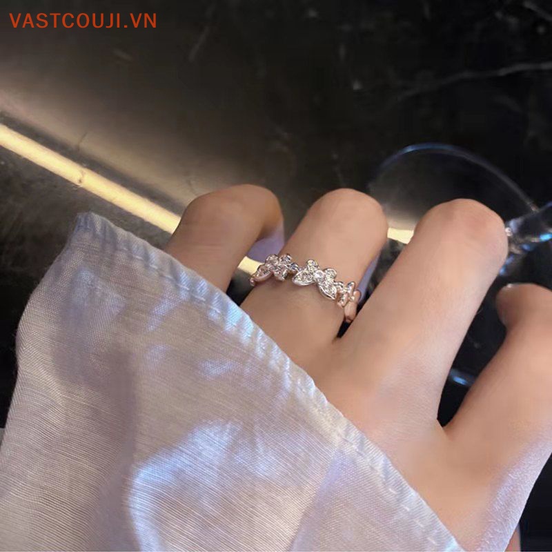 Vastji Nhẫn Hở Hình Bướm Đính Đá Zircon Lấp Lánh Có Thể Điều Chỉnh Kích Thước Cho Nữ