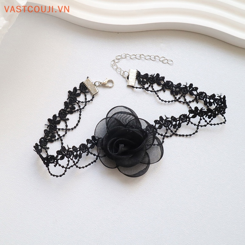 Vòng Cổ Choker Phối Ren Hoa Trà Đen Phong Cách Gothic Quyến Rũ Cho Nữ