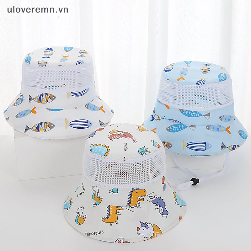 Mũ Tai Bèo Phối Lưới Thoáng Khí Chống Nắng In Họa Tiết Hoạt Hình Dễ Thương Thời Trang Mùa Hè Cho Bé