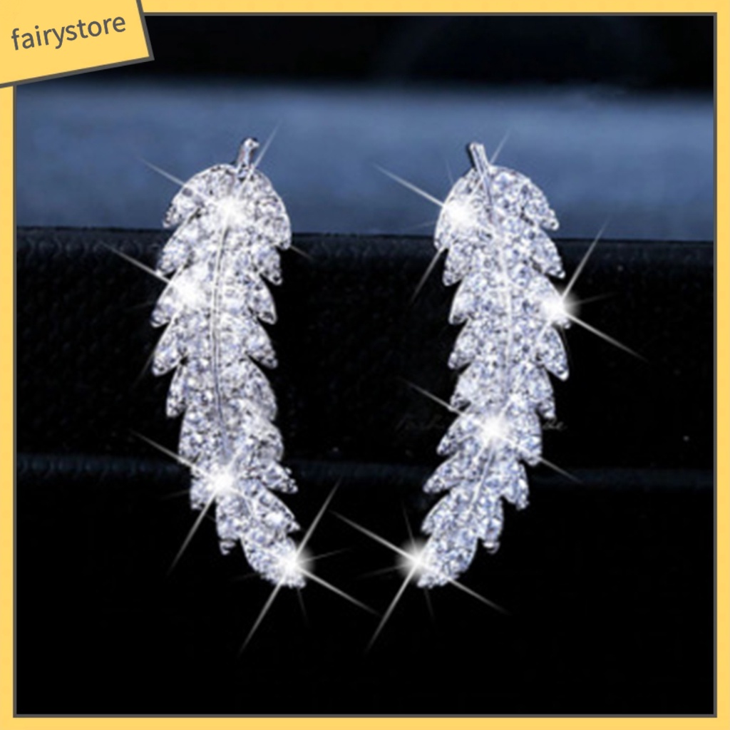 1 Đôi Bông Tai Hình Chiếc Lá Đính Đá Zircon Lấp Lánh Dành Cho Nữ