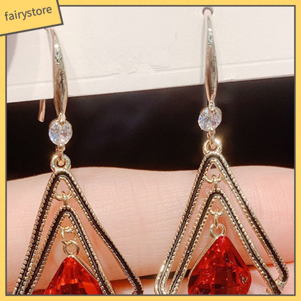 1 Đôi Bông Tai Hình Thoi Hai Lớp Đính Đá Lấp Lánh Dành Cho Nữ