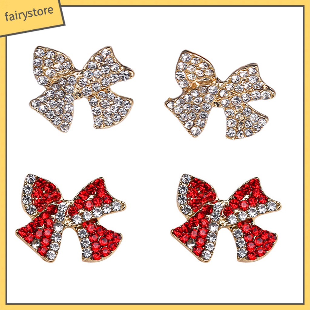 1 Đôi Bông Tai Hình Nơ Đính Đá Ngọt Ngào Dành Cho Nữ