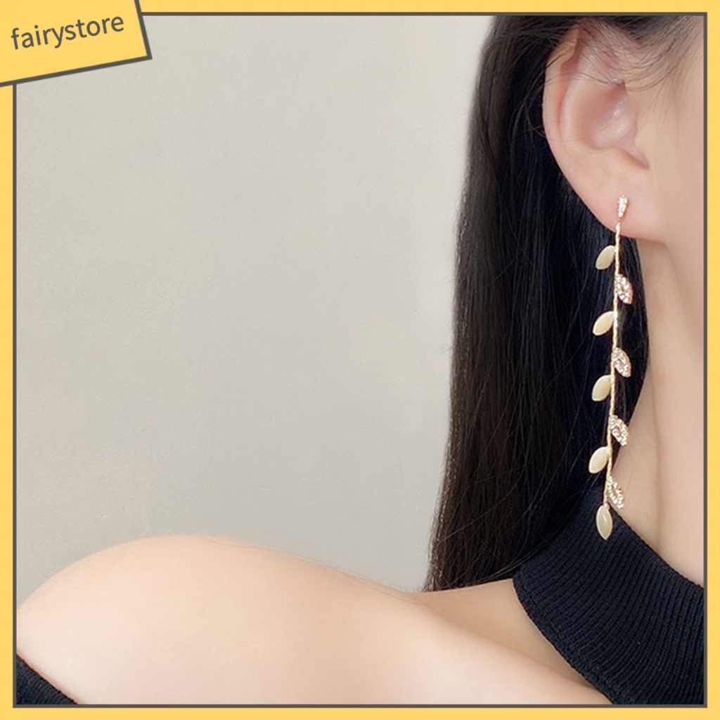 1 Đôi Bông Tai Hình Chiếc Lá Đính Đá Lấp Lánh Dành Cho Nữ