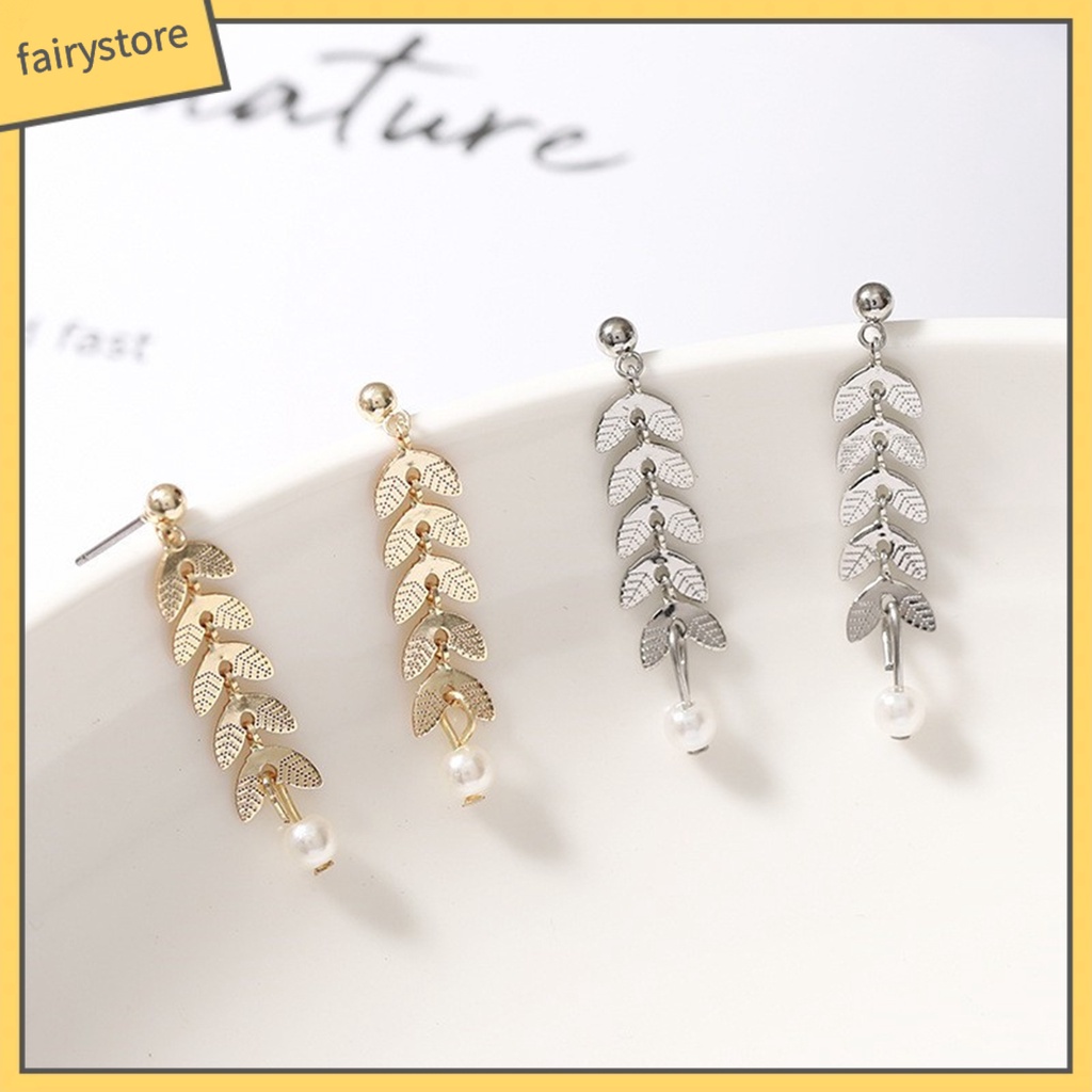 [FRO] 1 Đôi Bông Tai Đinh Tán Hình Học Đính Ngọc Trai Giả Sáng Bóng Dáng Dài Dễ Lên Màu Trang Trí Cho Nữ