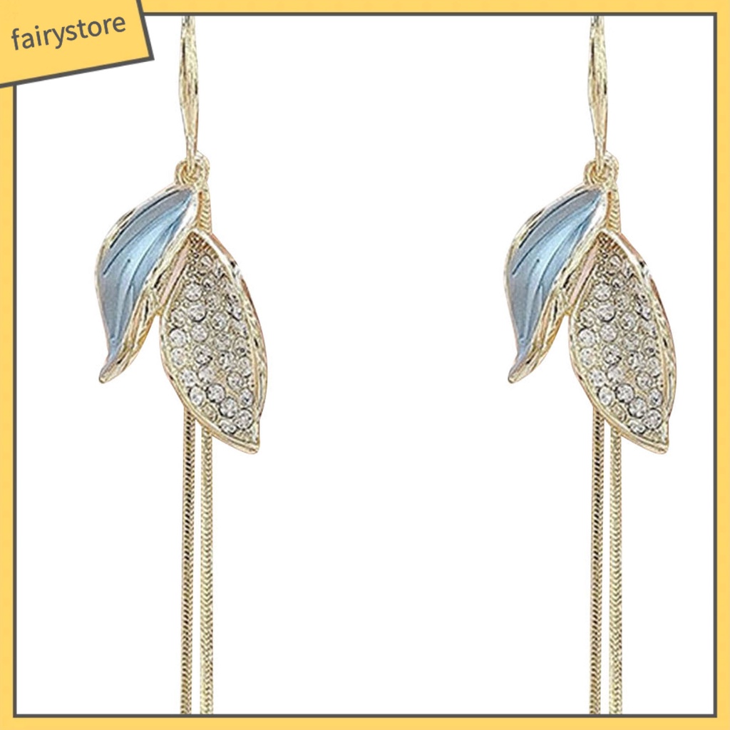 1 Đôi Bông Tai Hình Chiếc Lá Đính Đá Thời Trang Dành Cho Nữ