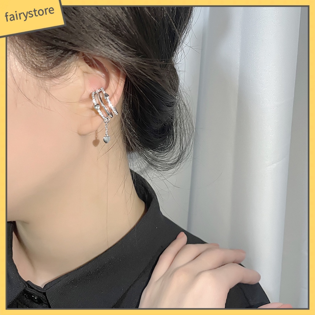 1 Khuyên Kẹp Vành Tai Nhiều Lớp Không Cần Khoan Lỗ Hình Trái Tim Đính Đá Thời Trang