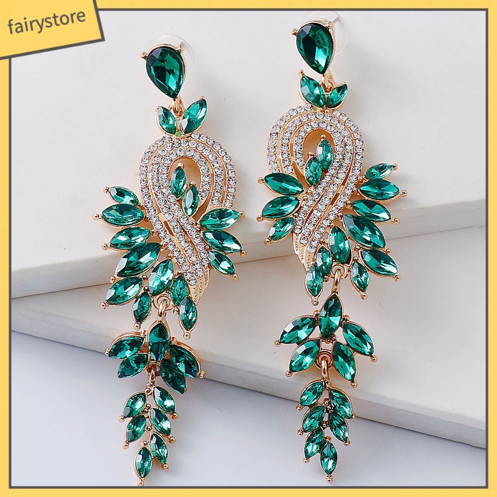 1 Đôi Bông Tai Hình Học Dáng Dài Đính Pha Lê Trang Nhã Dành Cho Cô Dâu