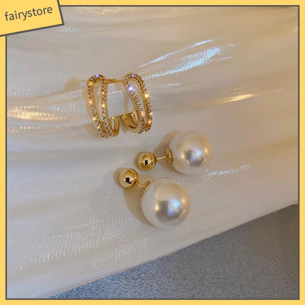 1 Đôi Bông Tai Đính Ngọc Trai Giả Độ Bóng Cao Chống Mài Mòn Thời Trang Cho Nữ