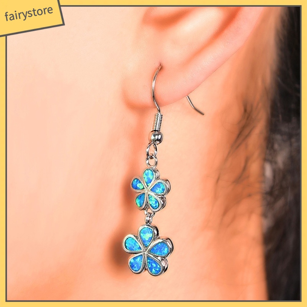 Bông Tai Dài Hình Hoa Đính Đá Opal Giả Thời Trang Cho Nữ