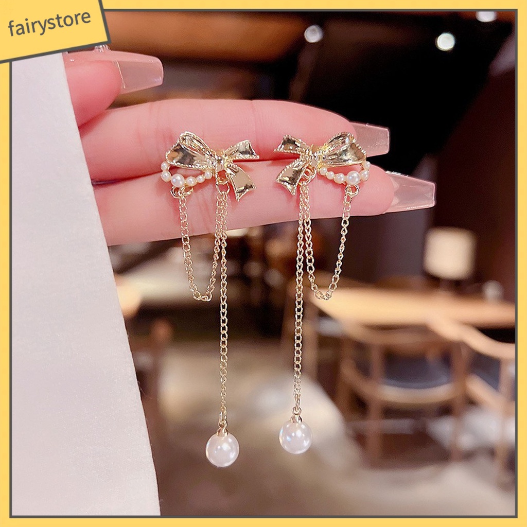 1 Đôi Bông Tai Hình Nơ / Trái Tim Đính Đá / Ngọc Trai Giả Lấp Lánh Thời Trang