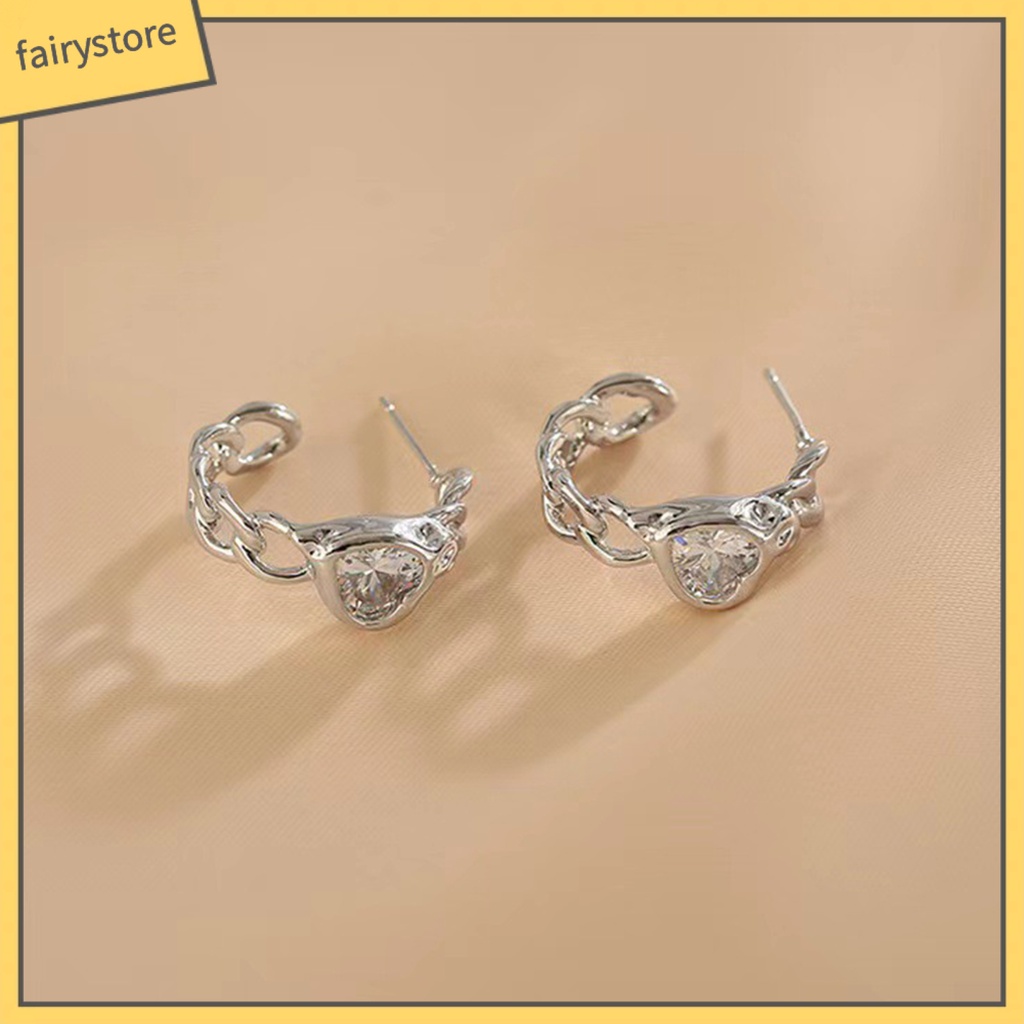 1 Đôi Bông Tai Hình Trái Tim Đính Đá Zircon Thời Trang