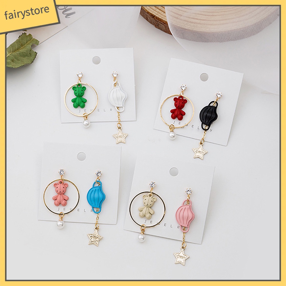 Bông Tai Hình Gấu Hoạt Hình Đính Ngọc Trai Giả Dành Cho Nữ