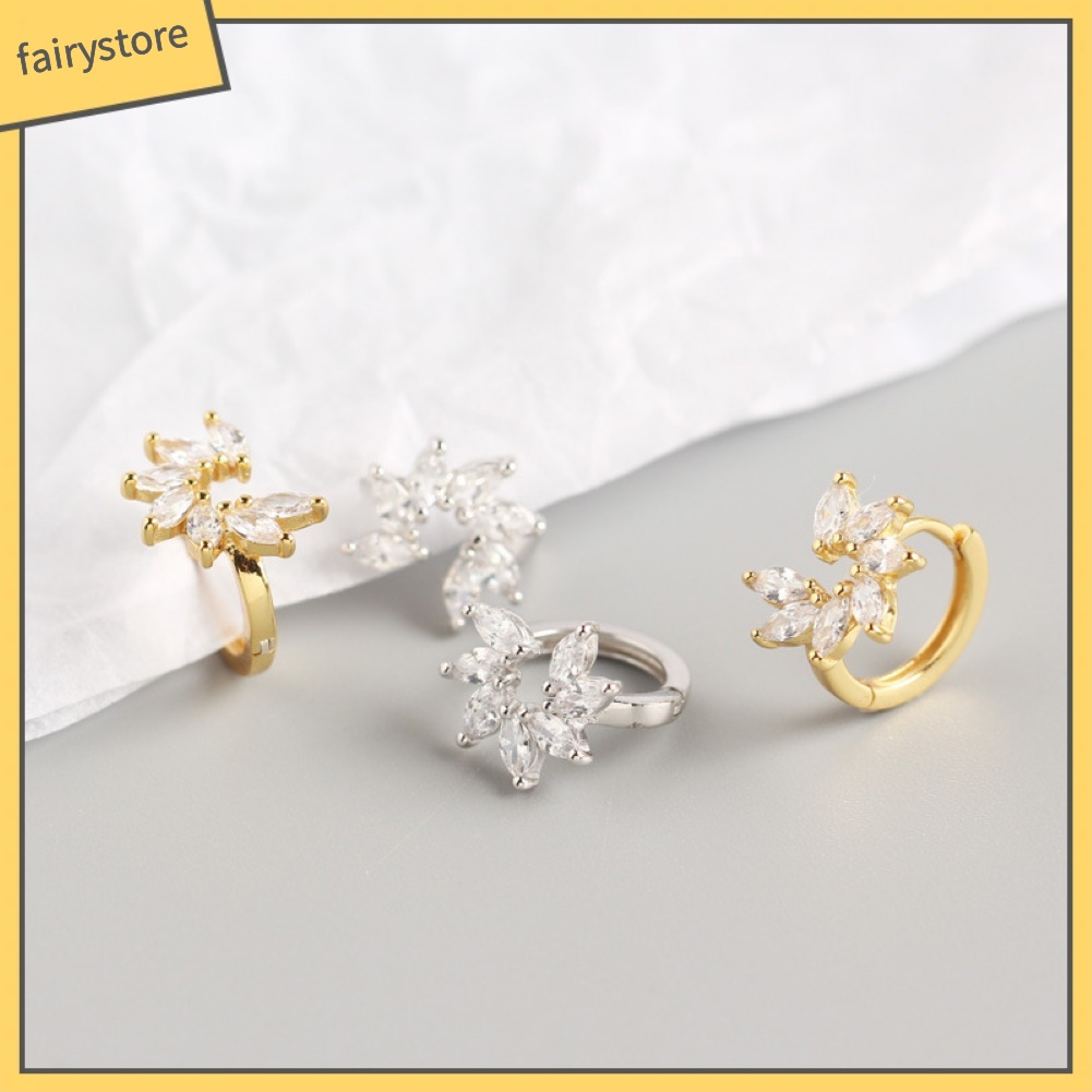 Đôi Bông Tai Khoen Tròn Phối Hoa Đính Đá Thời Trang Cho Nữ