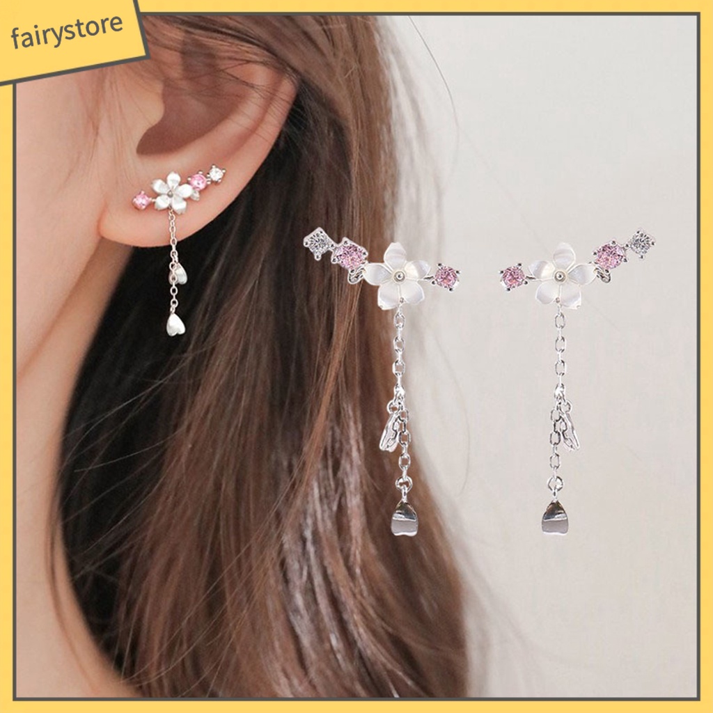 1 Đôi Bông Tai Xỏ Lỗ Hình Hoa Đính Đá Thời Trang