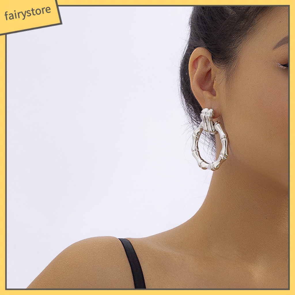 1 Đôi Bông Tai Hình Tròn Bằng Tre Mạ Điện Thiết Kế Tối Giản Thời Trang