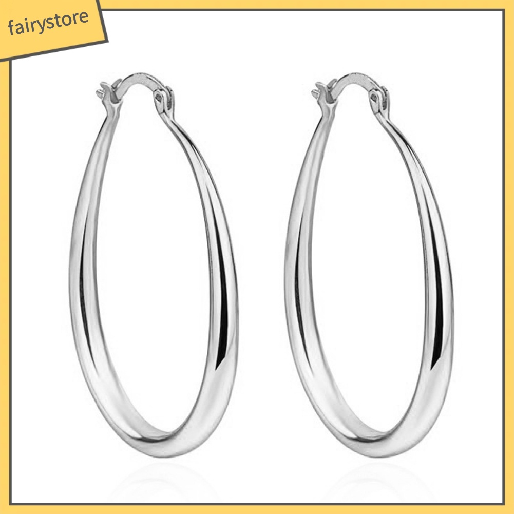 1 Đôi Bông Tai Hợp Kim Hình Oval Đơn Giản Dành Cho Nữ